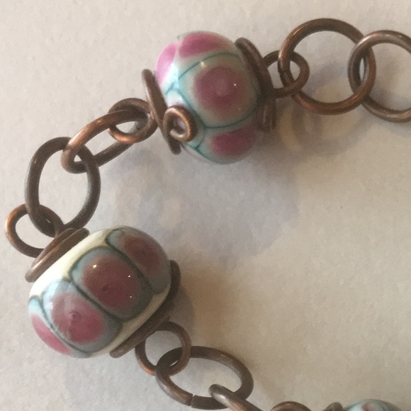 Handcrafted Copper n Lampwork Glass Link Bracelet. - Picture 7 of 8